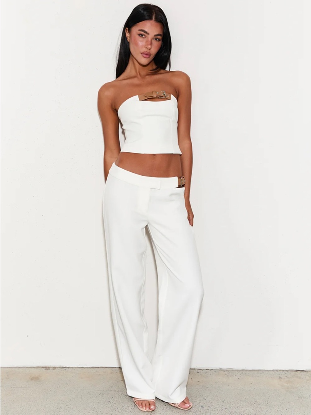 Strapless Buckle Detail White Pants ONLY